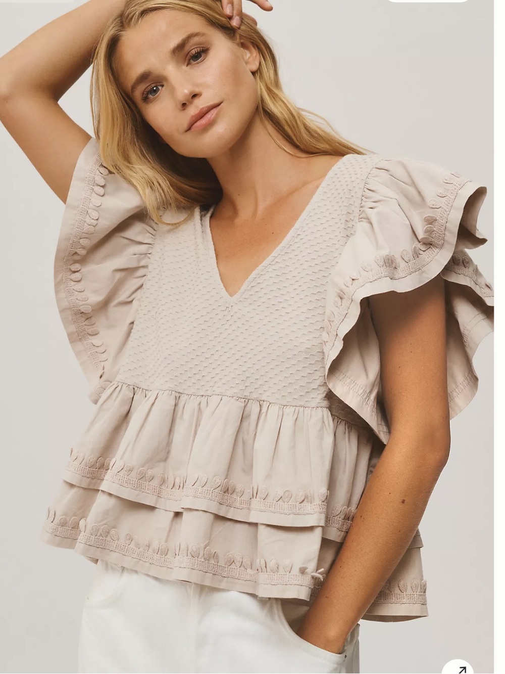 Anthropologie Ruffle-Sleeve Tiered V-Neck Top - Picture 3 of 9